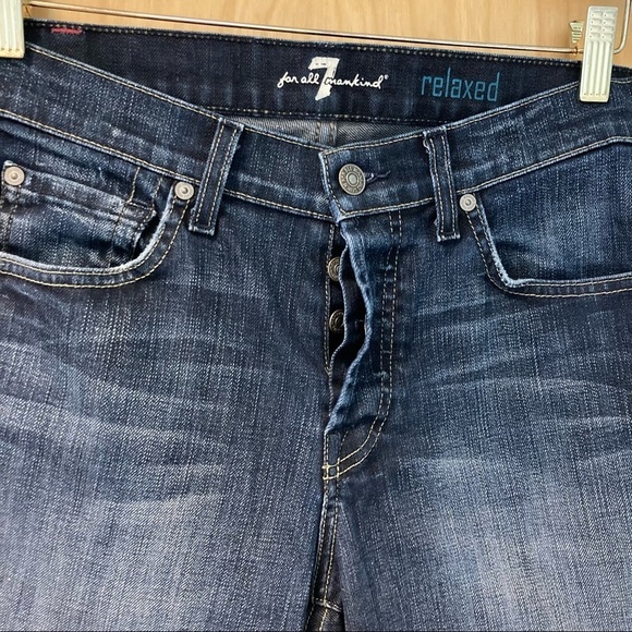 𝅺7 FOR ALL MANKIND Sz 29 Relaxed Distressed  Hem Button Fly Jeans - Picture 2 of 9